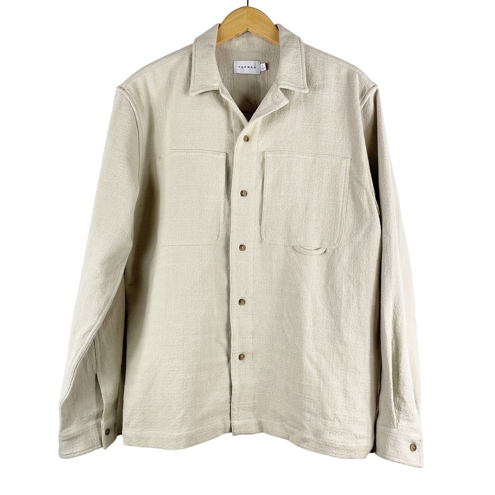 ASOS Top Man Men's Oatmeal Beige Button Down Shirt Size M 38-40 Textured Thick